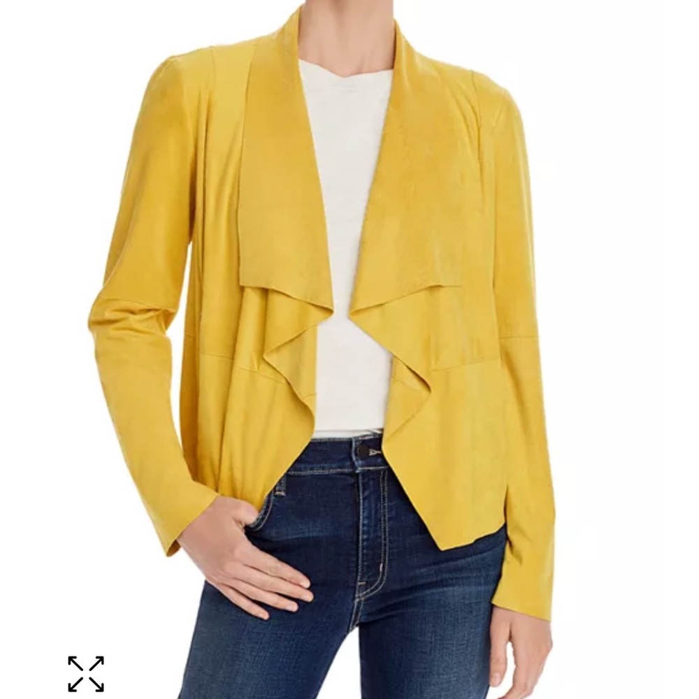 Bagatelle Collection Faux Suede Yellow Blazer with Draped Open Collar XL